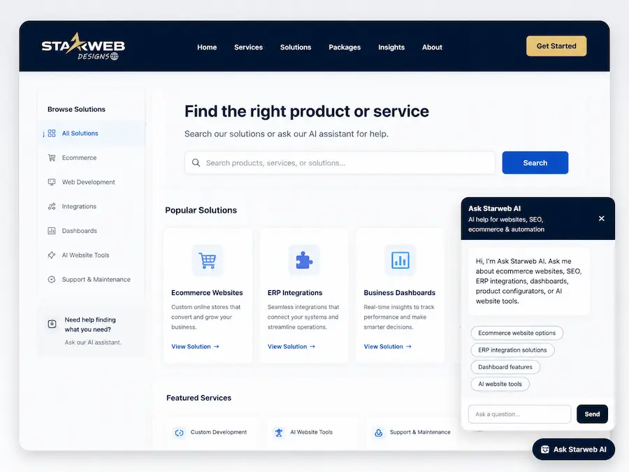 AI website assistant helping visitors find products services and answers