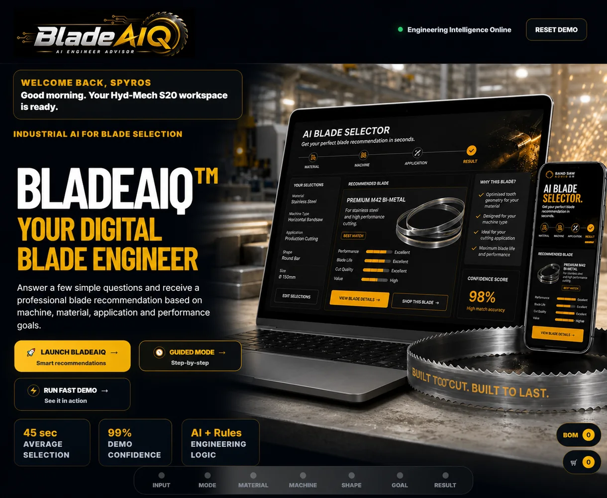 BladeAIQ industrial bandsaw blade selection configurator