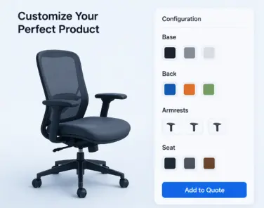Product configurator interface for customizing an office chair