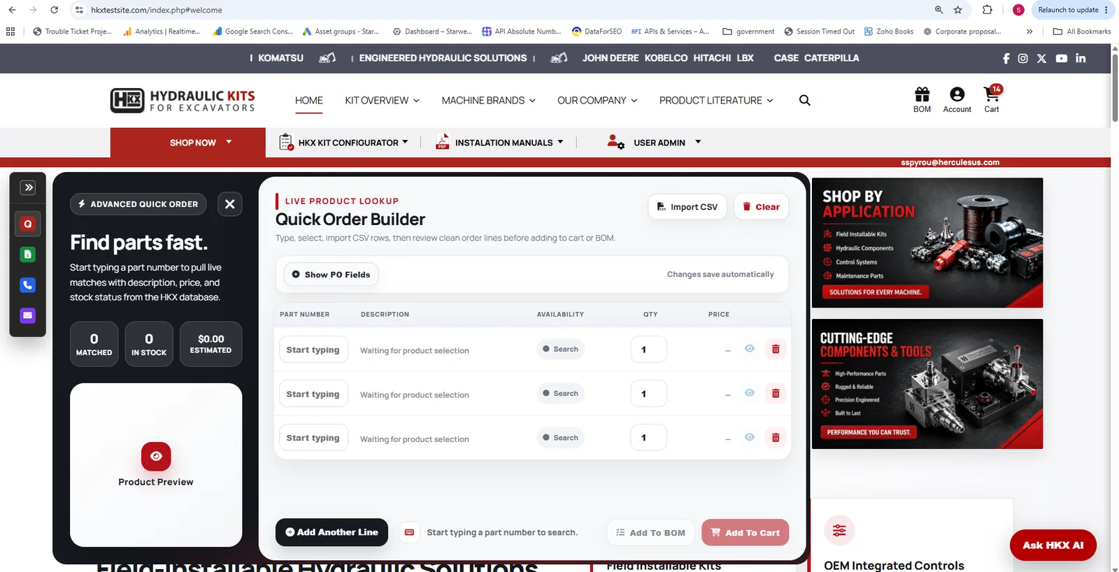 Advanced industrial QuickOrder builder with product lookup pricing availability CSV import and BOM ordering