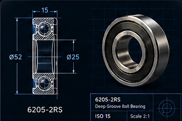 Bearing CAD drawing and cross section