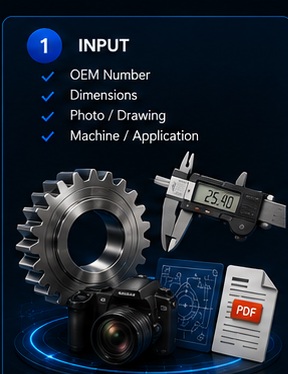 Gear, caliper, camera, drawing and PDF input options