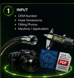 Hydraulic hose, caliper, camera, drawing and PDF input options